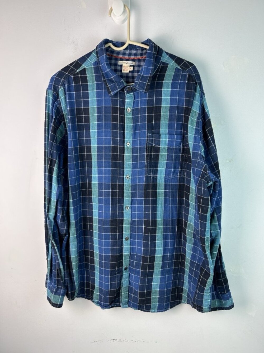 Carbon 2 Cobalt Flannel Button Up Shirt XL Blue Plaid Lightweight